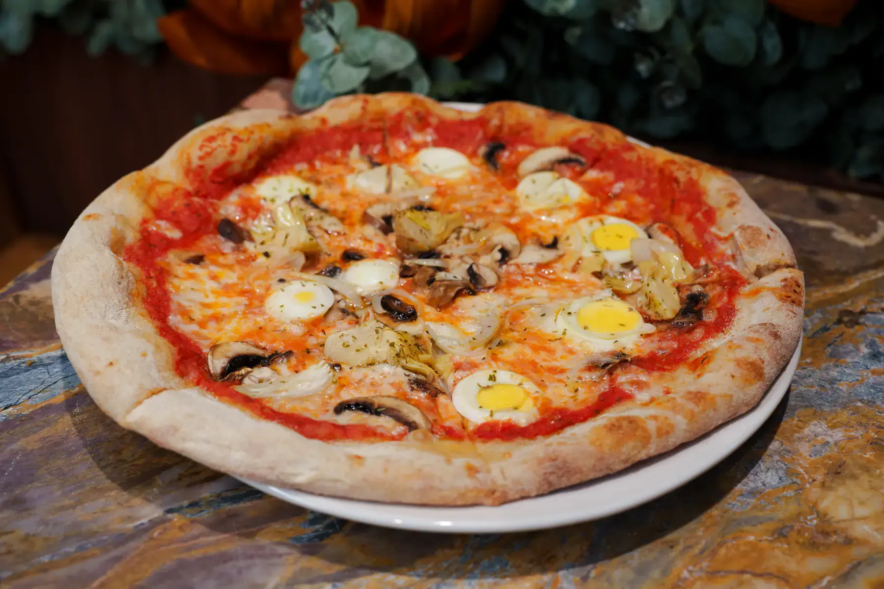 Capricciosa pizza fresh from the oven